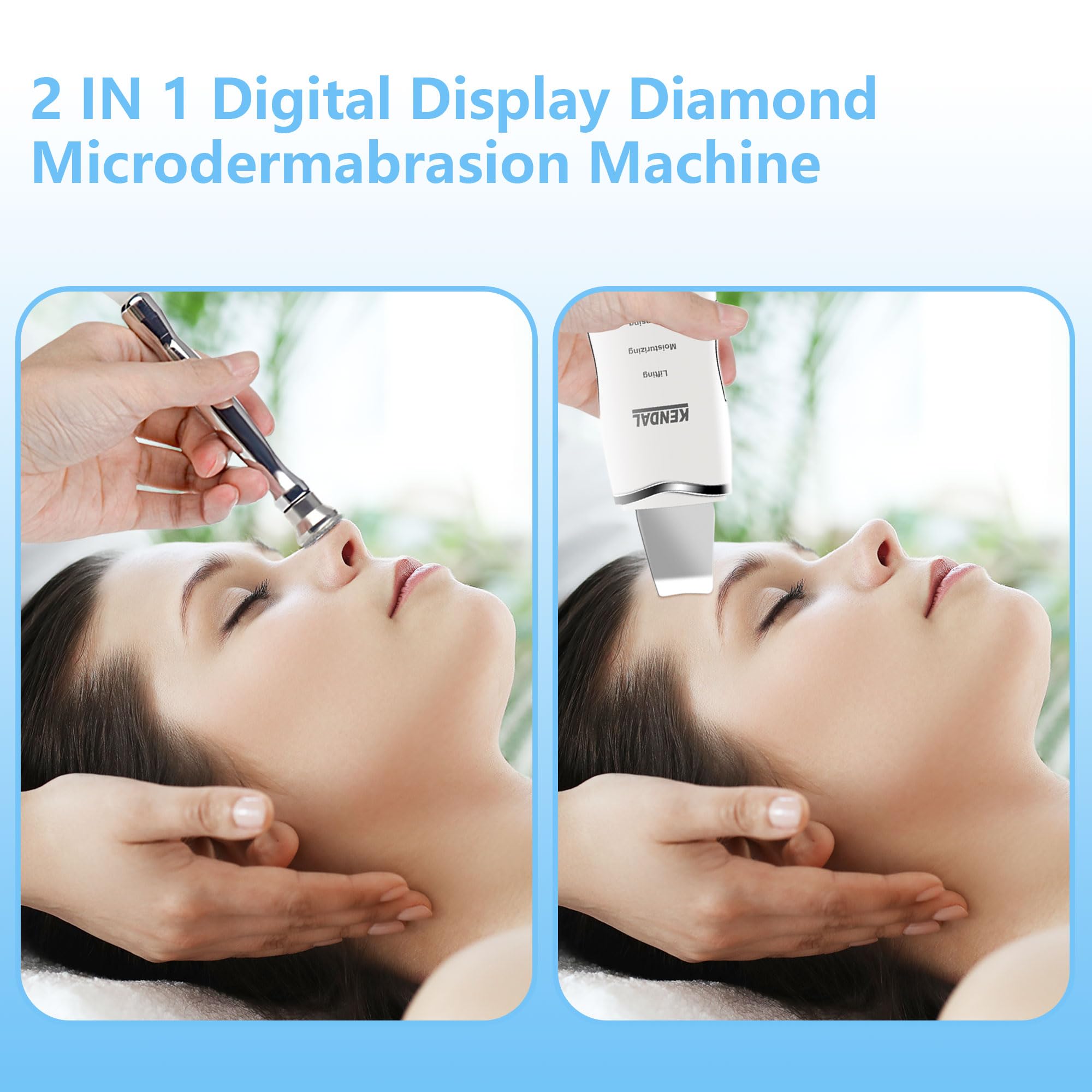 Image showing treatment done by a 2 in 1 Professional Diamond Microdermabrasion Machine on a woman's face for skin rejuvenation It is an ideal device purchase.
