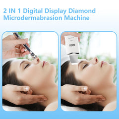 Image showing treatment done by a 2 in 1 Professional Diamond Microdermabrasion Machine on a woman's face for skin rejuvenation It is an ideal device purchase.