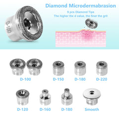 Image showing Diamond Microdermabrasion Machine that has 9 pieces Diamond tips applicable on various body parts.