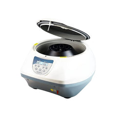 Laboratory centrifuge with open lid and rotor along digital control panel. It is an ideal lab device purchase.